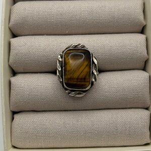 Vintage Handmade Signed Sterling Silver Tiger Eye Ring size 7.75